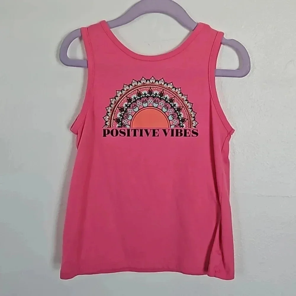 Kids Pink Positive Vibes Tank Top Mandala Graphic Sleeveless‎ Shirt